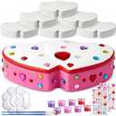Teenyyou Paintr Your Own Ceramic Jewelry Boxes Craft Set Include Unpainted Jewelry Storage Organizer 2 Strips of Paints with 2 Brushes 1 Palette 3 Diamond Stickers (Double Heart)