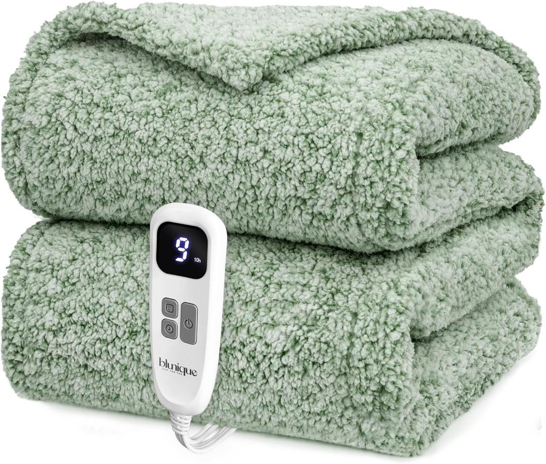 Heated Blanket Electric Blanket Throw - Fast Heating Blanket Throw Double Sided Sherpa Ultra Soft Cozy with 6 Heating Levels & 1-4 Hours Auto Off, Mashine Washable, 50 x 60 Inches, Sage