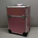 Stagiant Rolling Makeup Train Case Large Storage Cosmetic Trolley 4 Tray with Sliding Rail Removable Middle Layer with Key Swivel Wheels Salon Barber Case Traveling Cart Trunk (Pink)