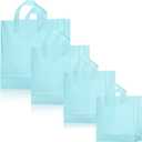 Weewooday 100 Pcs Frosted Plastic Gift Bags with Handles for Small Business Clear Shopping Bags with Cardboard Bottom,4 Sizes (Blue)