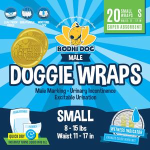 Bodhi Dog Disposable Male Dog Diapers - Super Absorbent, Leak-Proof Pee Wraps - Adjustable Fit, Comfortable Design, Advanced Moisture Control, and Wetness Indicator - Small (20 Count)