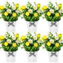 Nitial 6 Pcs 7.75 Inch Lemon Centerpiece Tiered Tray Decor Artificial Pot Plant Fake Lemon Daisy Plant for Table Home Decor Party Spring Summer Farmhouse Greenery Accessory