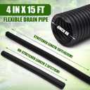 Glooglitter 4 in Outer Diameter x 15 ft Flexible Landscaping Drain Pipe Solid Expandable Drain Pipe Corrugated Pond Tubing PE Hose Black Tubing for Pond Pump Fountain Garden Swimming Pool Waterfall