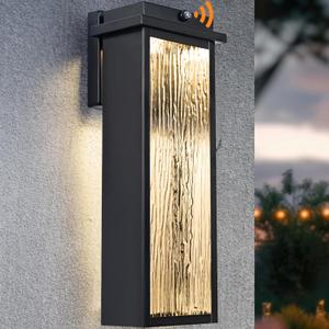 16" Black Dusk to Dawn LED Outdoor Wall Light, Large Exterior Lighting Fixture, Modern Outside Wall Mounted Porch Sconce, Waterproof Patio Lantern Lamp with Sensor, 1 Pack