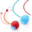 Interactive Cat Toys, 2 Pcs Automatic Moving Cats Toy with Elastic Mesh Bell Tail, Rechargeable Cat Ball for Bored Indoor Adult Cats, Energetic-cat (Red+Blue)