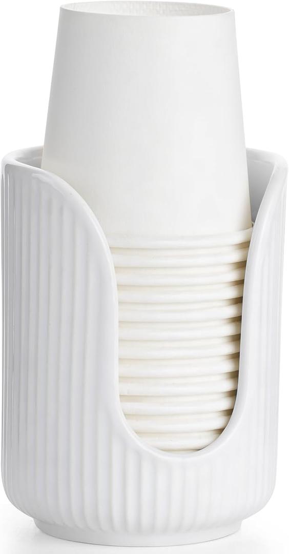 Bathroom Cup Dispenser, 3oz-4oz Ceramic Paper Cup Holder, Small Countertop Mouthwash Dixie Cups Accessories, for Vanity Countertops, Bathroom, Kitchen, and Dining Room (1 Pack, White)