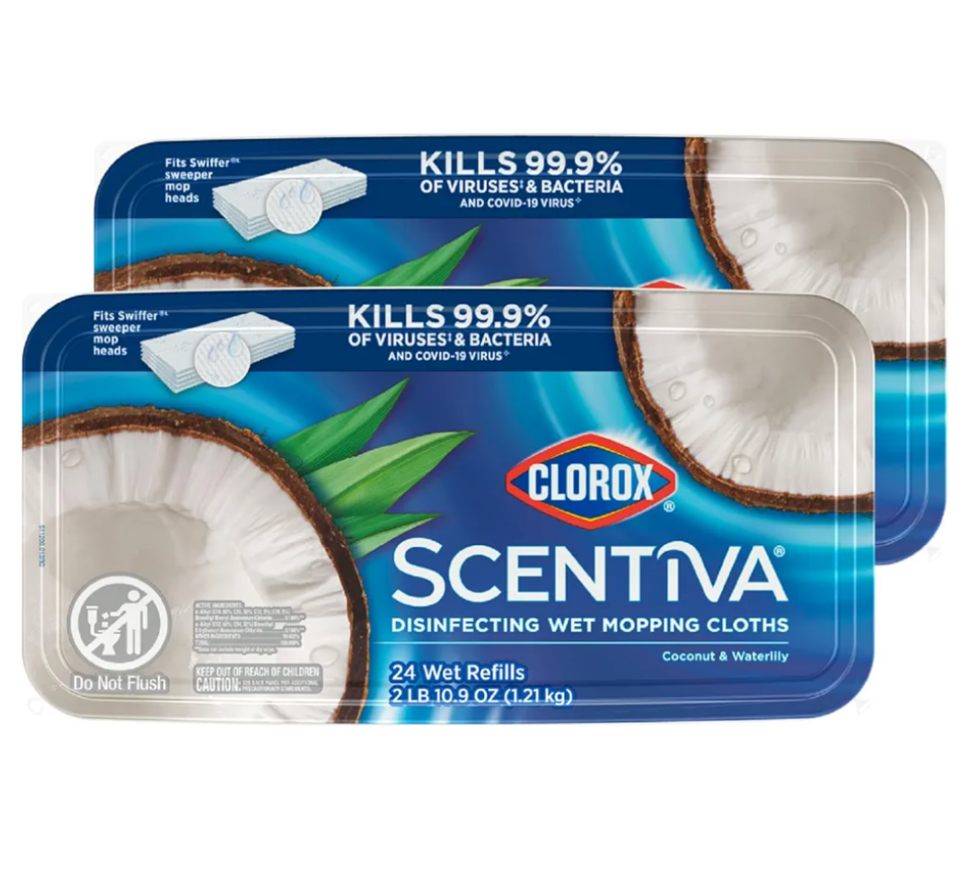 Clorox Scentiva Disinfecting Wet Mopping Pad Refills for Floor Cleaning, Pacific Breeze & Coconut, 48 Count