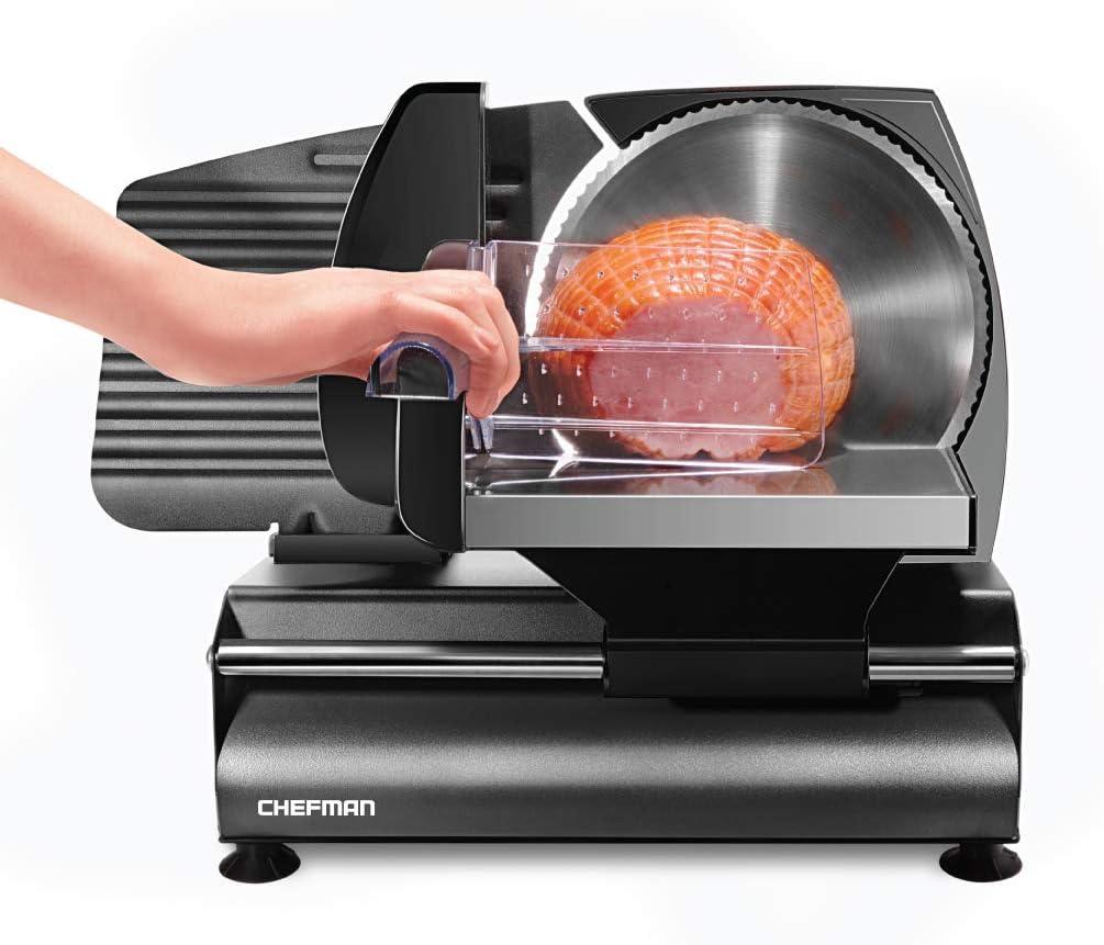 Chefman Electric Deli Slicer With Adjustable Slices, Stainless Steel Blades, Safe Feet - For Ham, Cheese, Bread, Fruit & Veggies Chefman Electric Deli Slicer With Adjustable Slices, Stainless Steel Blades, Safe Feet - For Ham, Cheese, Bread, Fruit & Veggies