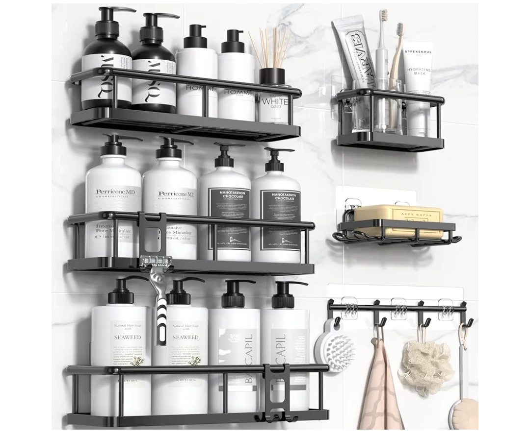 YASONIC Shower Caddy, 6 Pack Large Capacity shower Organizer with Soap Holder and 12 Hooks, Rustproof Shower Shelves for Inside Shower, No Drilling&Sleek Bathroom Organizers and Storage