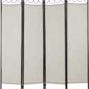 4 Panel Room Divider 6FT Steel Frame Screen Folding Privacy Divider Freestanding Partition for Home Office Bedroom (Beige)
