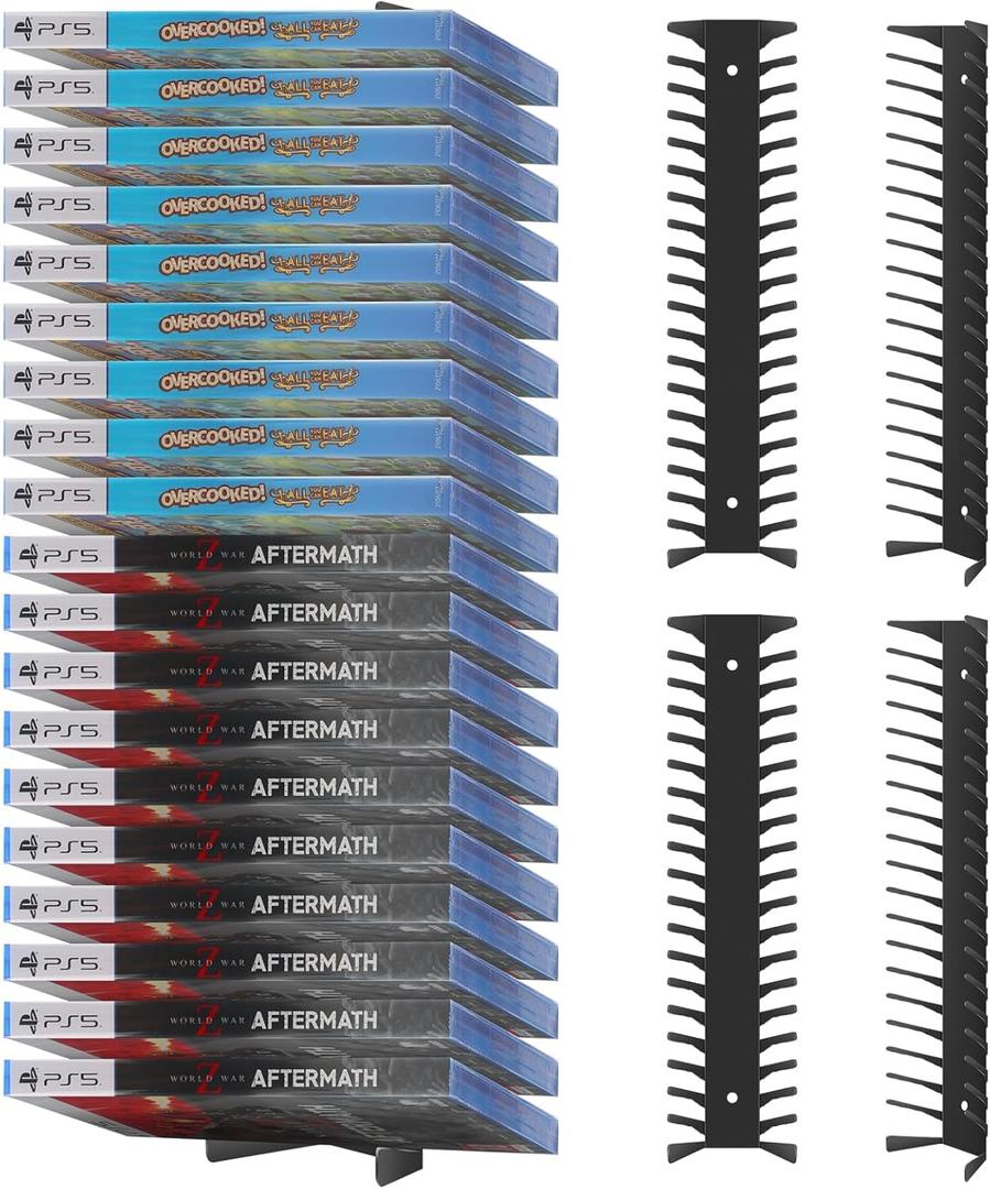 Video Game Storage Wall Mount - 4PCS Heavy-Duty Metal Game Case Holder Media Storage Shelves for PS, Xbox, DVD, Switch Game Organizer Display Stand, Holds up to 76