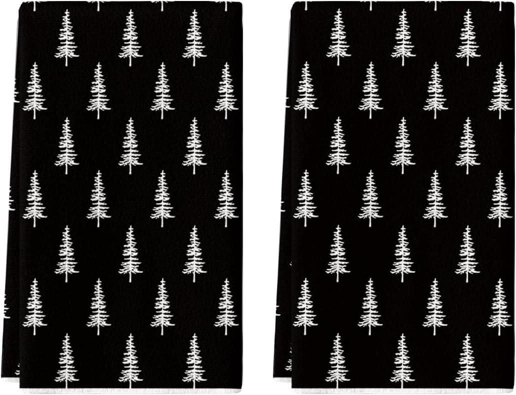 Artoid Mode Black Xmas Tree Christmas Kitchen Towels Dish Towels, 18x26 Inch Farmhouse Holiday Winter Decoration Cleaning Set of 2