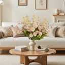 Beige Silk Fake Flowers 10 Stems&2 Eucalyptus,Bulk Faux Mums Mini Ball for Table Centerpieces,Artificial Dried Flowers for Vase Fillers Home Decorations,Faux Chrysanthemum Floral Arrangements Decor