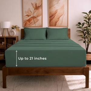 Mellanni California King Sheet Set - 6-Piece Iconic Collection Bedding, (Including 4 Pillowcases), 21-Inch Extra Deep Pocket, Easy Care, Ultra Soft, Cooling Sheets, Brushed Microfiber - Emerald Green
