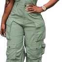 Tbahhir Women's Sexy Off Shoulder Tube Denim Cargo Jumpsuits Wide Leg Baggy Loose Jean Pants Rompers Overalls (XX-Large, Green)
