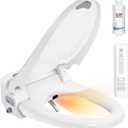 R FLORY Electric Bidet Toilet Seat Elongated Heated Toilet Seat with Bidet Slow Close Lid, Remote Control, Air Pump Flushing, Adjustable Self-Clean Nozzle, Instant Warm Water, Air Dryer, Night Light