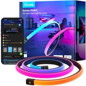 Govee RGBIC Gaming Lights, 10ft Neon Rope Lights Soft Lighting for Gaming Desks, LED Strip Lights Syncing with Razer Chroma, Support Cutting, Smart App Control, Music Sync, Adapter (Only 2.4G Wi-Fi)