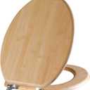 Elongated Bamboo Toilet Seat with Zinc Alloy Hinges, Easy to Install also Easy to Clean, Natural Bamboo, Light, 18.5-inch