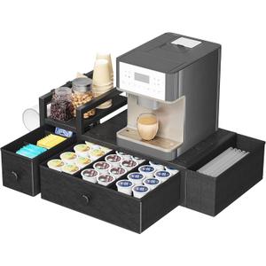 Homeiju Coffee Pod Drawers - K Cup Organizer, Nespresso Pods Holder with Mug Rack, Coffee Holder for Countertop, 52 Capacity Pods, Suitable for Kitchens, Offices and Coffee Bars(Black)