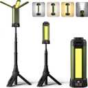 Rechargeable Camping Light with Stand: Cordless Work Light Kit 3 Page Head 500/1000/2000 Lumen 3500/6500K - Dimmable 6AH Camp Lights with Detachable Tripod,Hooks and Carrying Bag(Green-S) (Rechargeable Work Light with Stand Small Green)