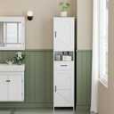 Homhedy 67" H Tall Bathroom Storage Cabinet with 2 Barn Doors and 1 Drawer, Narrow Storage Unit, Adjustable Shelves, Floor Cabinet for Bathroom, Living Room, Entryway, Kitchen, White, (15.7" W), 11.8"D x 15.7"W x 66.9"H