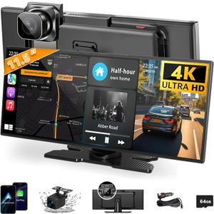 Largest 11.5-inch Wireless CarPlay Screen for Car, Apple CarPlay & Android Auto HD Touchscreen with 4K Dash Cam/1080P Backup Camera/Navigation/Bluetooth/Voice Control/FM/Mirror Link,for All Vehicles