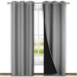 NICETOWN Silver Grey Full Shade Curtain Panels, Pair of Thermal Insulated & Energy Efficiency Blackout Curtains for Living Room Windows, Lined Silky Performance Window Dressing (42" Wide x 84" Long)