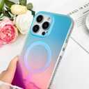 Aesthetic Case for iPhone 14 Pro Max Case for Women Girls, Compatible with Magsafe, Cute Girly Trendy Glitter Sparkly Rainbow Magnetic Protective Phone Cover, Matte Iridescent Blue & Pink
