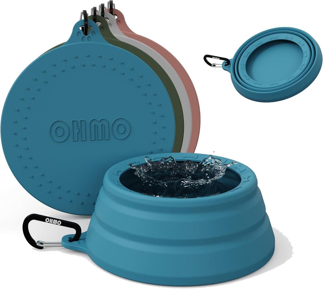OHMO Spill Proof Collapsible Dog Water Bowl 24oz for Cars, No Splash Portable Bowls for Dog Travel, Pet Essentials for Road Trips, Cat Travel Accessories (Peacock Blue)