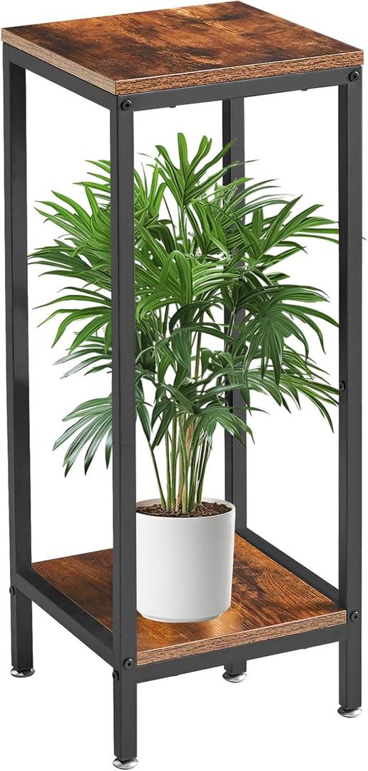IBUYKE 30 Inch Tall Plant Stand Indoor, 2 Tier Wood Corner Plant Stand, Modern Square Plant Shelf Flower Stand for Living Room Patio Balcony Garden, Rustic Brown TMJ071H