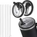 2 Pack 40oz Flip Straw Leak Proof Lid, for Stanley Cup Replacement Reusable 40oz Tumbler Flip Straw Leak Proof Stanley Cup Accessories (Black)