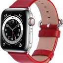 Fullmosa Leather Bands Compatible with Apple Watch Band 41mm 40mm 38mm 42mm 44mm 45mm 46mm 49mm Women Men for iWatch Series 11/10/9/8/7/6/5/4/3/2/1,Ultra3/2/1,SE3/2/1, 42mm 41mm 40mm 38mm, Red/Silver