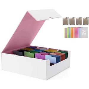 Venssu Card Storage Box For Trading Cards With Dedicated Card Supporters,3000+ Mtg Deck Box With 24 Colorful Divider Tabs, Trading Card Storage Fits For Magic Game Cards (4 row White and Pink)