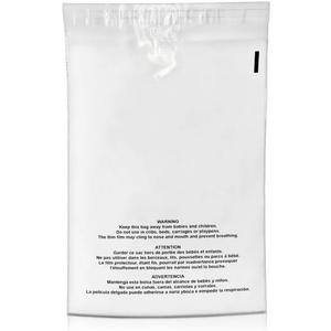 Pack of 100 Self Seal Clear Poly Bags with Suffocation Warning, Resealable Glue for Packaging, T Shirts & FBA