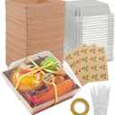 60 Pack Mini Charcuterie Boxes with Clear Lids Paper Dessert Boxes To Go with Forks, Stickers & Ribbon, Disposable Treat Boxes for Cookies, Cake Slices, Sandwiches & Strawberries