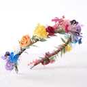 Rainbow Headband Flower Crown - Handmade Pride Floral Crown Headwear with Ribbon Rainbow Hair Accessories for Women Girls LGBTQ Bisexual Pride Party Outfits Costume Headpiece