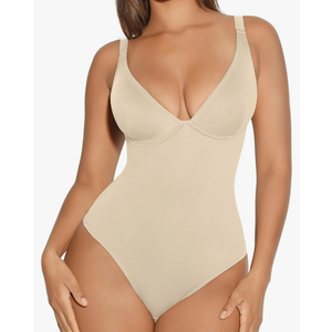 FeelinGirl Shapewear Bodysuits for Women Tummy Control Body Suits Deep V Neck Thong Body Shaper XL