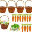 2 x Easter Basket Decorations Set, 4 Mini Baskets with Grass, 40 Foam Eggs, 12 Foam Carrots for Home Decor, Party Favors, Holiday Crafts