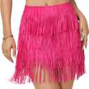 Fringe Skirt Women High Waist Mini Stretchy Pencil Cowgirl Concert Party Club Rave Festival Western Dance (Pink, S)