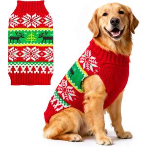 ABRRLO Dog Christmas Sweater Xmas Dogs Outfits New Year Holiday Costumes Puppy Cat Sweater with Leash Hole for Small Medium Large Dogs Girl Boys Dog Clothes (11-Red Green Reindeer, X-Large)