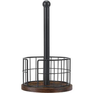 YINMIT Wood Paper Towel Holder Countertop, Farmhouse Paper Towel Holder with Heavy Duty Base, Wooden Paper Towel Holders, Paper Towel Holders for Kitchen, Fits Standard and Large Size Rolls (Brown - Fence)