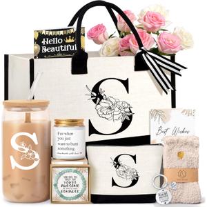 Birthday Gifts for Women, Monogrammed Initial Gift for Teacher Wife Mom, Tote Bag