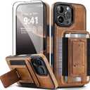 for iPhone 16 Pro Max Leather Case with Card Holder & Kickstand, [Compatible with Magsafe] Protection Slim Phone Cover with Stand (Brown, iPhone 16 Pro Max)