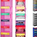 Handy Laundry Hanging Clothes Organizer for Kids - 6-Shelf Closet Daily Clothing Organization Labeled Shelves with Days of The Week Monday Through Friday, Weekday and Weekend (Pink)