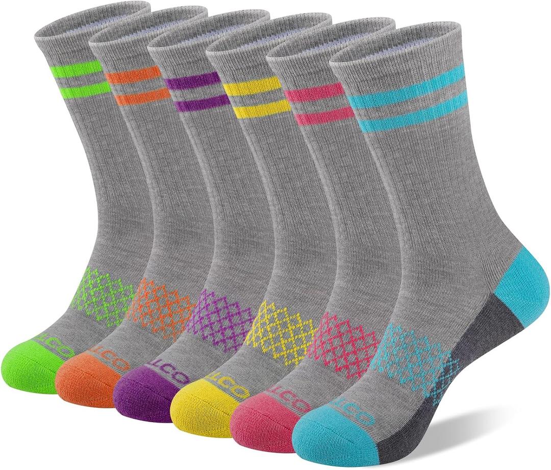 eallco Womens Crew Socks Athletic Calf Work Socks Running Long Cushioned Sole Socks 6 Pairs (M)