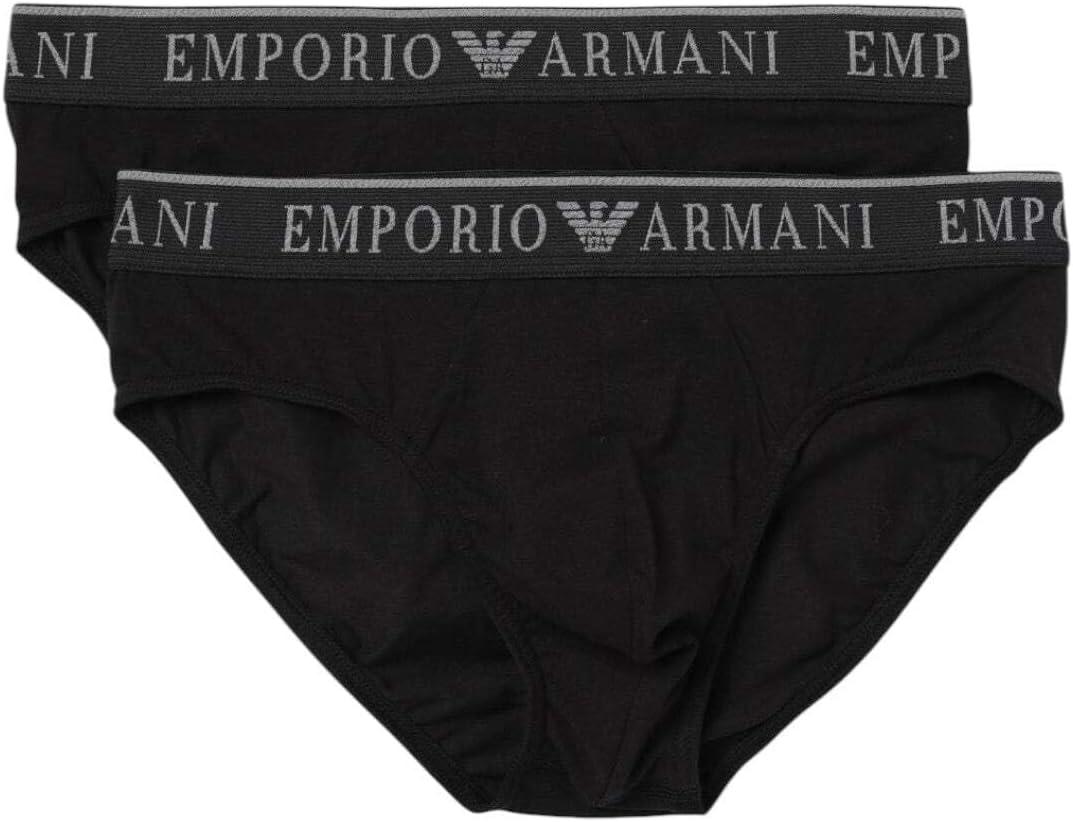 Emporio Armani Men's Endurance 2-Pack Brief (Medium, Black/Black)
