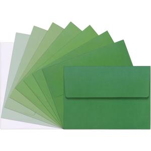 18-Pack Green 5x7 Self Seal A7 Envelopes - Gradient Colored, Fade Out Green - Perfect for Invitations, Letters, Photos, Thank You Cards, Wedding