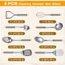 8 Pcs Cooking Utensils Set, Stainless Steel Kitchen Utensils, Heat Resistant Metal Kitchen Tools Include Solid & Slotted Spatula, Serving Spoon, Ladle, Pasta Server,Potato Maseher, Egg Whisk, Silver
