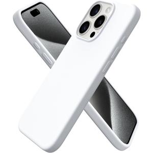 ORNARTO Compatible with iPhone 15 Pro Case 6.1", Liquid Silicone 3 Layers Full Covered Soft Gel Rubber Cover, Shockproof Protective Slim Phone Case with Anti-Scratch Microfiber Lining-White