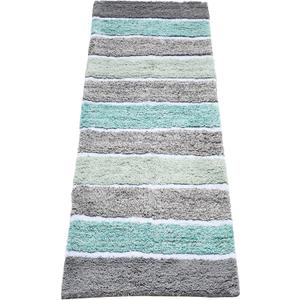 Chardin home Cordural Stripe Bath Rug Runner with Skid Resistant Latex Spray Underneath. Mint Green/Grey, 24" W x 60'' L